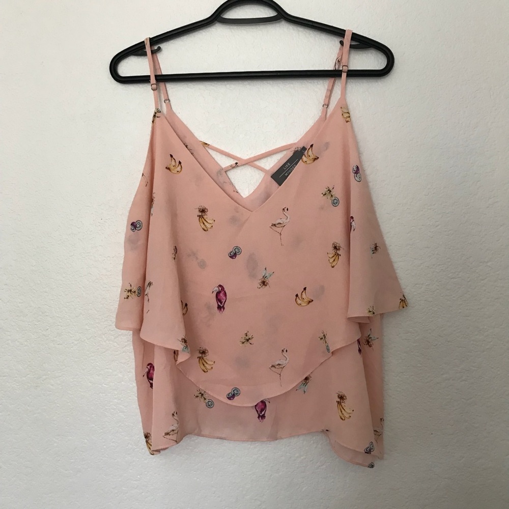 Like mynded tropical print pink top | L